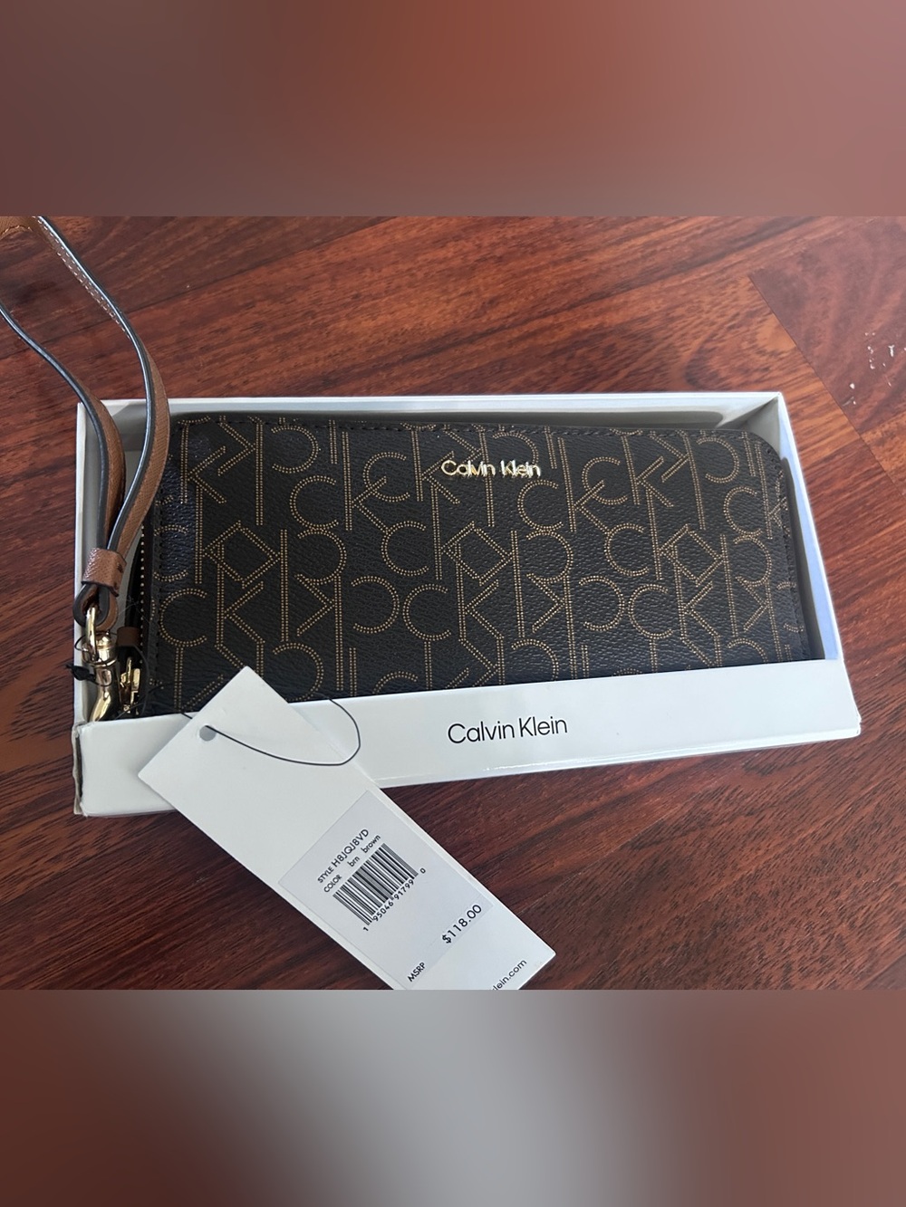 Calvin Klein Brown Monogram Wallet with Wrist Strap
